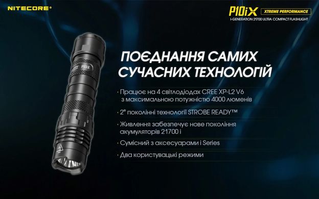 Фонарь ручной Nitecore P10iX 4000 lm (USB Type-C)