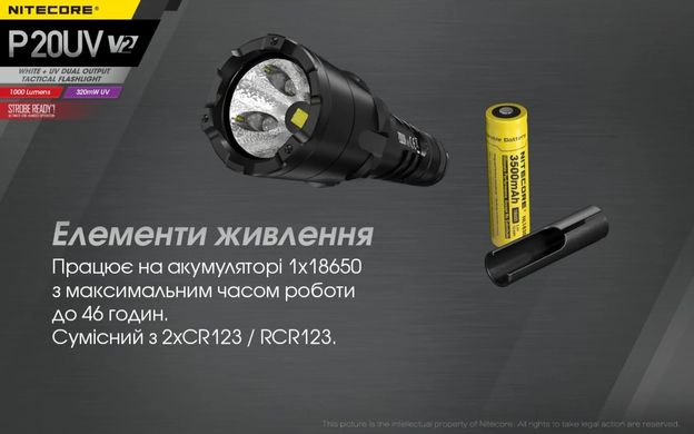 Багатозадачний ліхтар Nitecore P20UV v2 з ультрафіолетовим світлом