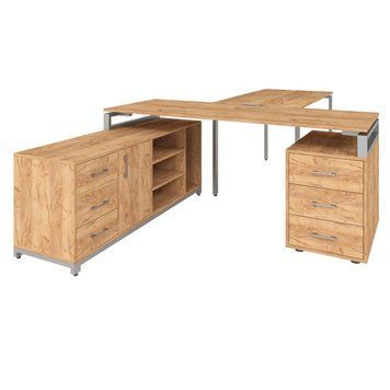 Офисный письменный стол руководителя Loft Details FLB200 с брифингом Дуб крафт золотой