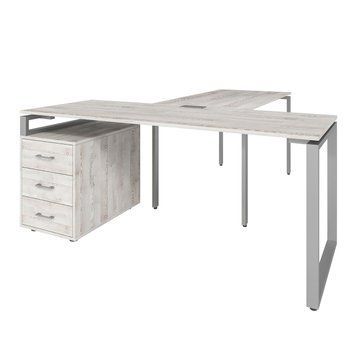 Офісний письмовий стіл керівника Loft Details LB180 з брифінгом Сосна лофт біла