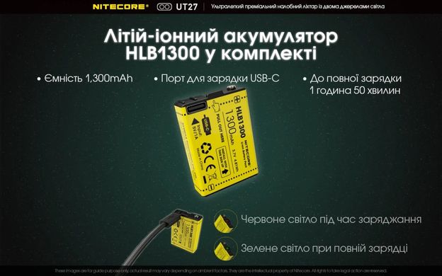 Налобный фонарь Nitecore UT27 (3xAAA, USB-C) 520 lm