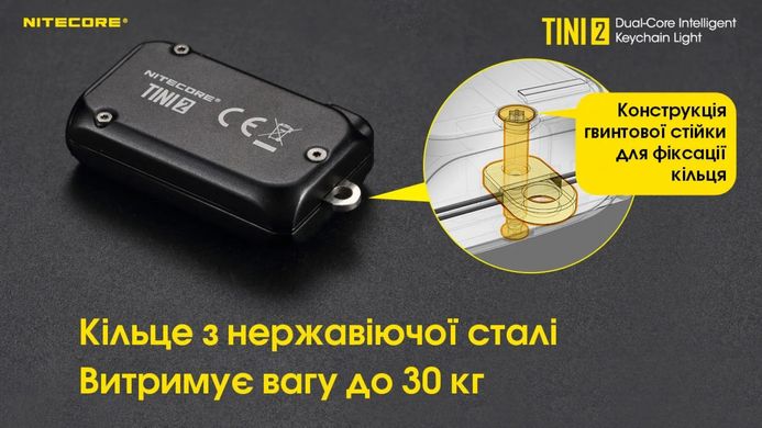 Наключний ліхтарик з LED дисплеєм Nitecore TINI 2 (USB Type-C) Black