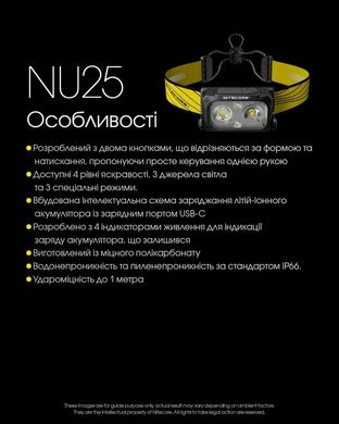 Налобний ліхтар Nitecore NU25 NEW Black 400 lm