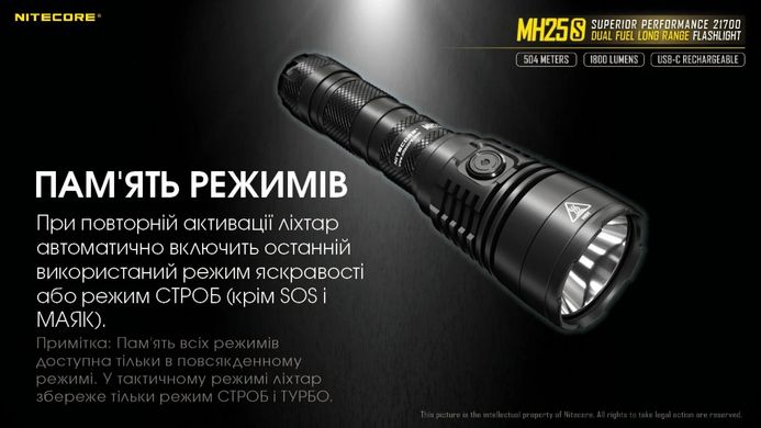 Ручний ліхтар Nitecore MH25S 1800 lm (USB Type-C)