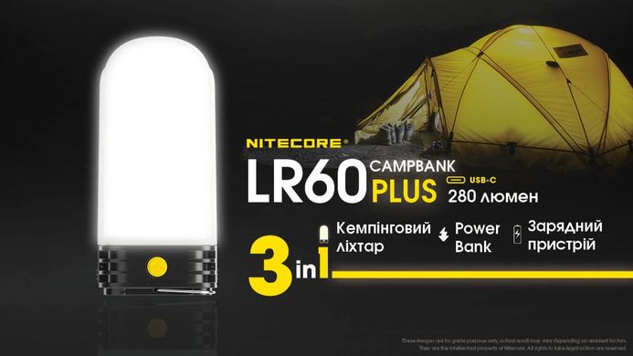 3в1 - Кемпінговий ліхтар + Power Bank + зарядний пристрій Nitecore LR60 (USB Type-C)